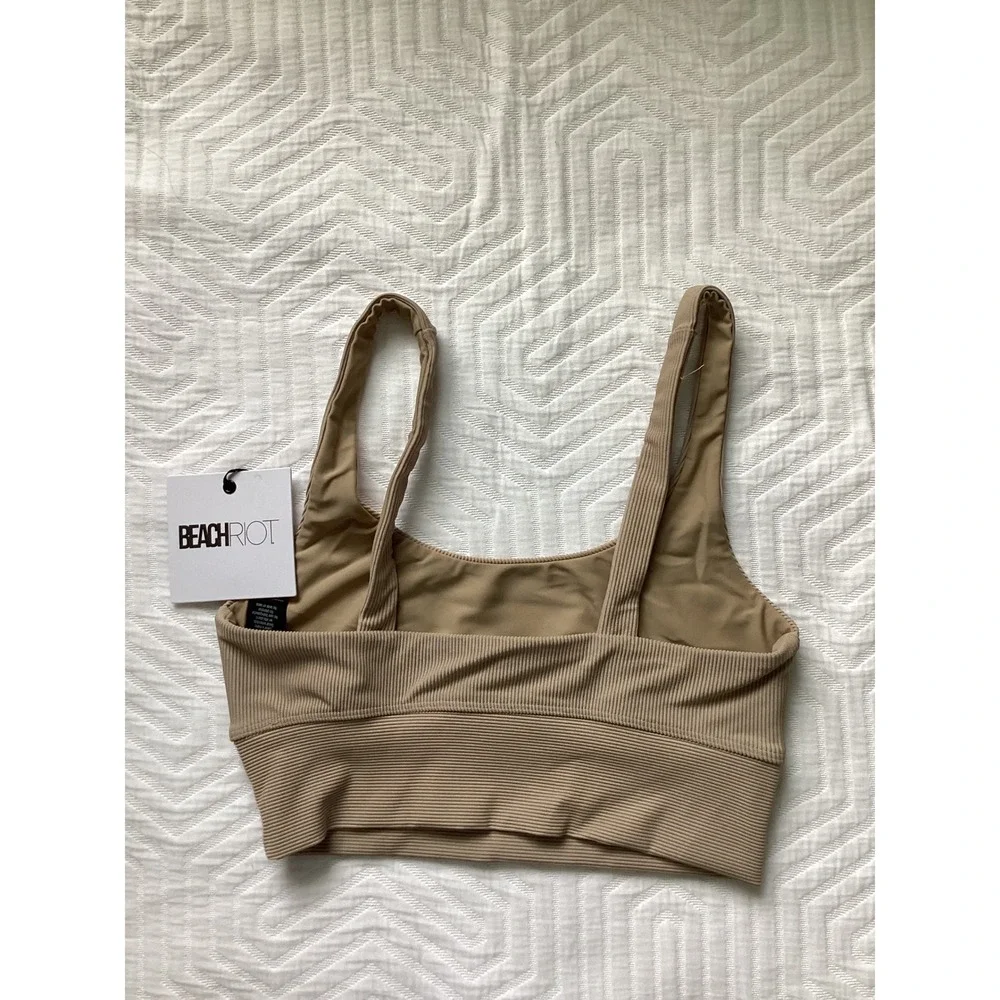 Beach Riot Sport Taupe Ribbed Bralette Crop Top Women's Size S Made in USA‎